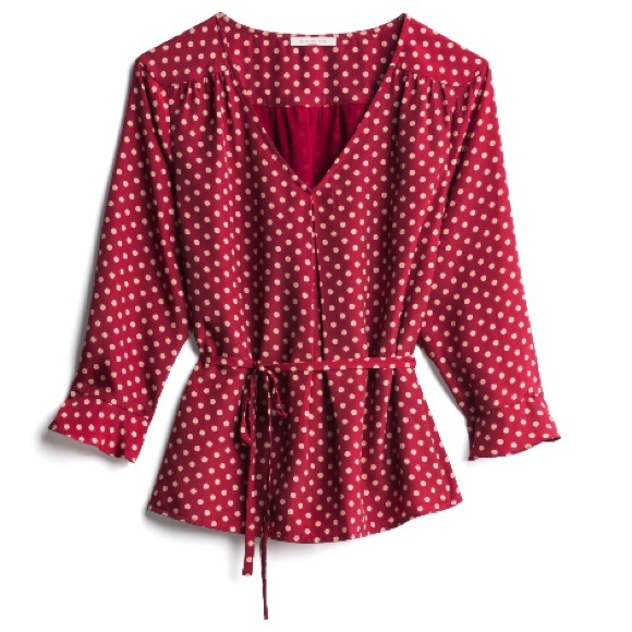Skies Are Blue Tops - Polka-dot peplum blouse
